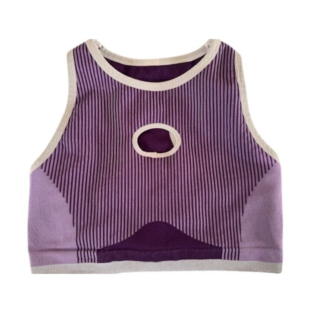Fabletics Purple Striped Athletic Crop Top‎ Racerback Opaque